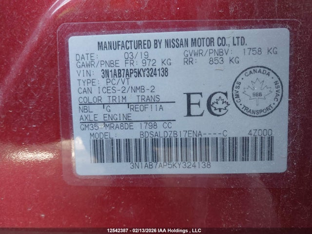 3N1AB7AP5KY324138 Nissan Sentra