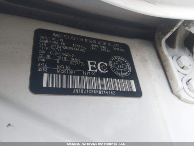 Aukcja sprzedaży 2019 Nissan Qashqai, vin: JN1BJ1CR6KW344182, numer aukcji: 12542395