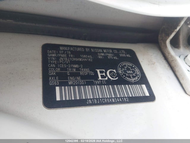 Aukcja sprzedaży 2019 Nissan Qashqai, vin: JN1BJ1CR6KW344182, numer aukcji: 12542395