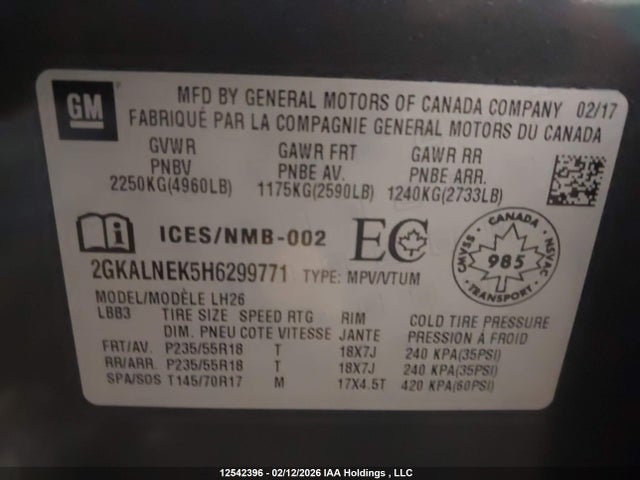 2GKALNEK5H6299771 GMC Terrain Sle