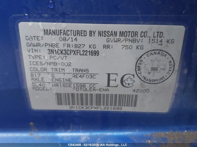 Aukcja sprzedaży 2015 Nissan Micra, vin: 3N1CK3CPXFL221699, numer aukcji: 12542408