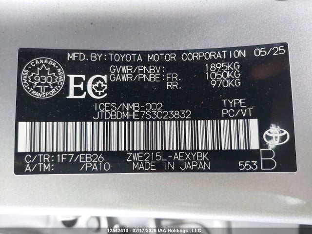 12542410 :رقم المزاد ، JTDBDMHE7S3023832 vin ، 2025 Toyota Corolla Hybrid Xse مزاد بيع