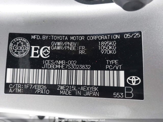 12542410 :رقم المزاد ، JTDBDMHE7S3023832 vin ، 2025 Toyota Corolla Hybrid Xse مزاد بيع