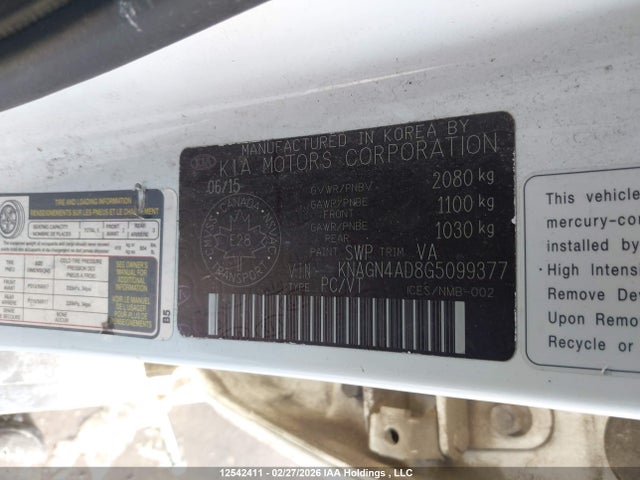 KNAGN4AD8G5099377 KIA Optima