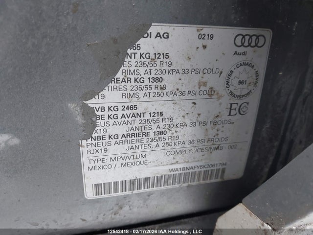 Aukcja sprzedaży 2019 Audi Q5, vin: WA1BNAFY5K2061794, numer aukcji: 12542418