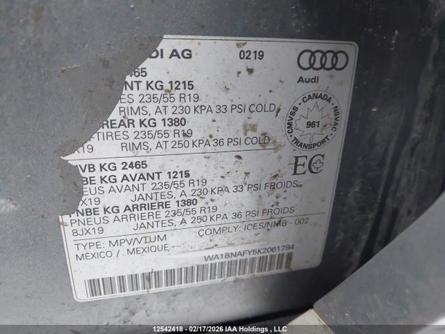 Aukcja sprzedaży 2019 Audi Q5, vin: WA1BNAFY5K2061794, numer aukcji: 12542418