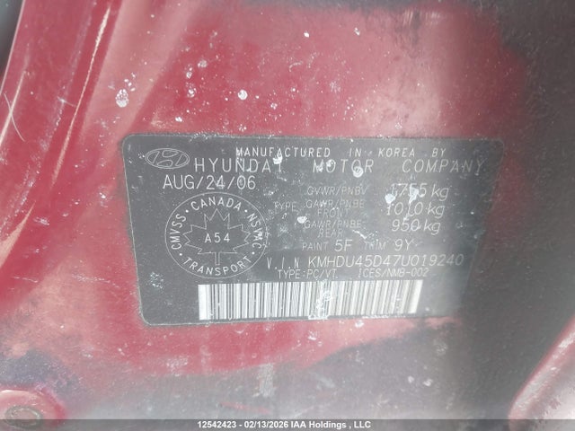 Aukcja sprzedaży 2007 Hyundai Elantra, vin: KMHDU45D47U019240, numer aukcji: 12542423