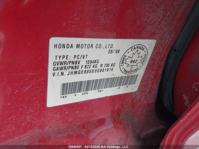 Продаж на аукціоні авто 2009 Honda Fit Lx, vin: JHMGE885X9S801016, номер лоту: 12542427