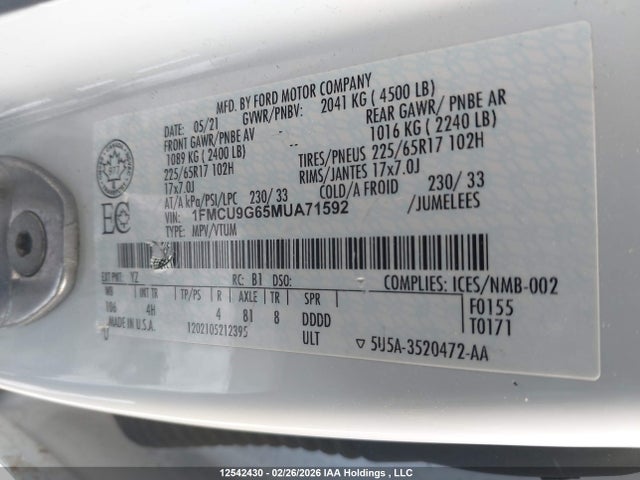 1FMCU9G65MUA71592 Ford ESCAPE SE