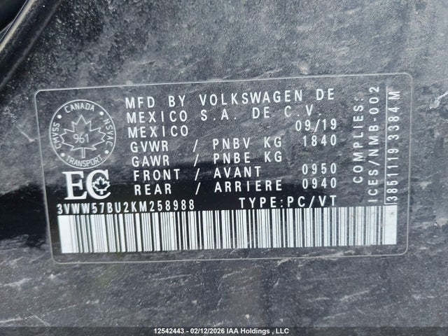 3VWW57BU2KM258988 Volkswagen Jetta