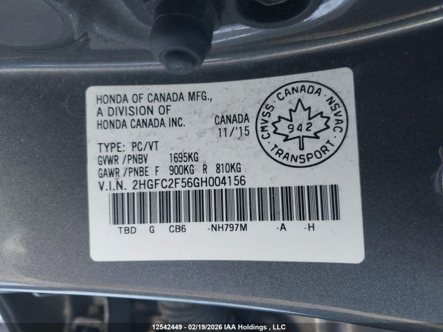 Aukcja sprzedaży 2016 Honda Civic, vin: 2HGFC2F56GH004156, numer aukcji: 12542449