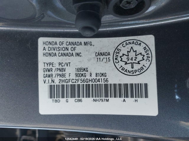 Aukcja sprzedaży 2016 Honda Civic, vin: 2HGFC2F56GH004156, numer aukcji: 12542449