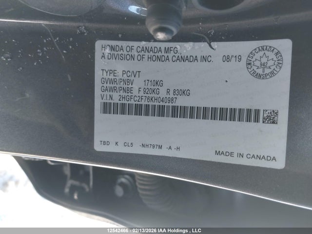 2HGFC2F76KH040987 Honda CIVIC EX