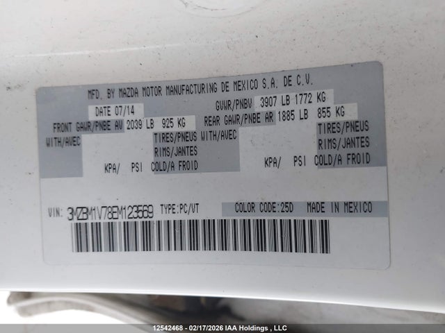 3MZBM1V78EM123569 Mazda 3 TOURING