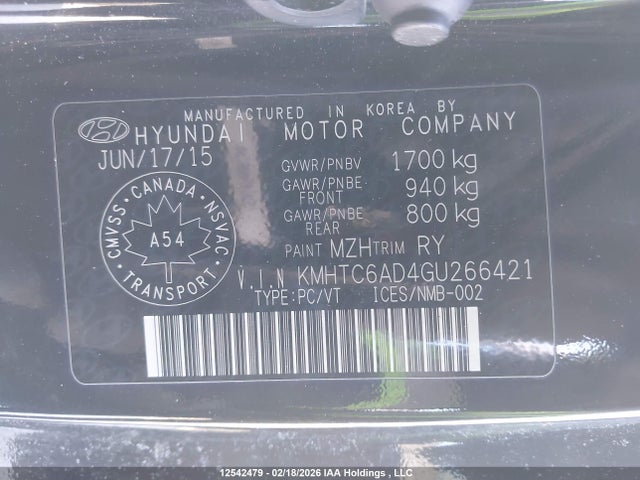 KMHTC6AD4GU266421 Hyundai Veloster