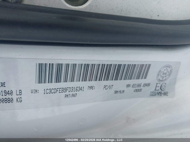 12542490 :رقم المزاد ، 1C3CDFEB9FD316341 vin ، 2015 Dodge Dart مزاد بيع
