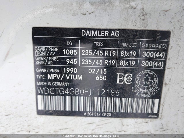 WDCTG4GB0FJ112186 Mercedes-Benz Gla 250 4matic