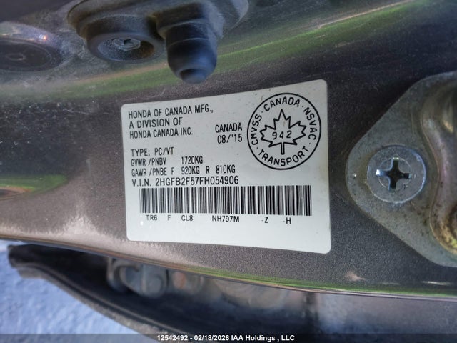 12542492 :رقم المزاد ، 2HGFB2F57FH054906 vin ، 2015 Honda Civic مزاد بيع