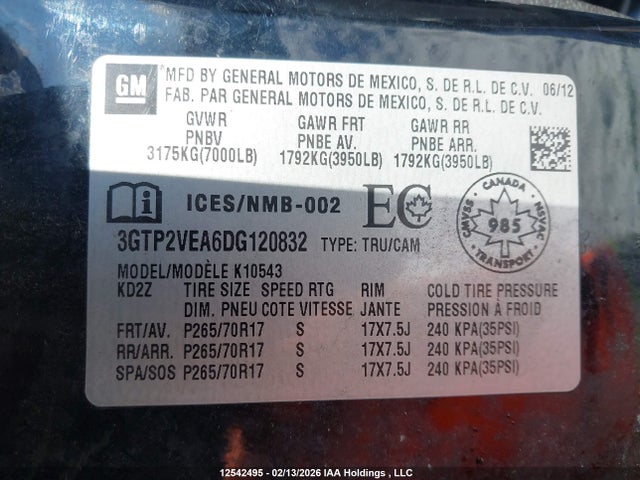 Продаж на аукціоні авто 2013 Gmc Sierra K1500 Sle, vin: 3GTP2VEA6DG120832, номер лоту: 12542495