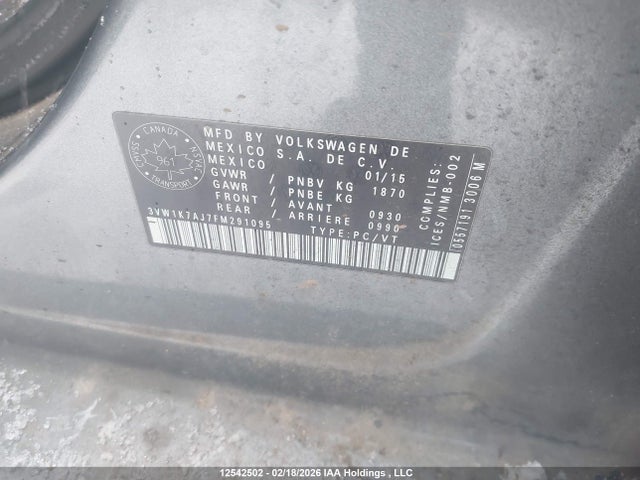 3VW1K7AJ7FM291095 Volkswagen Jetta