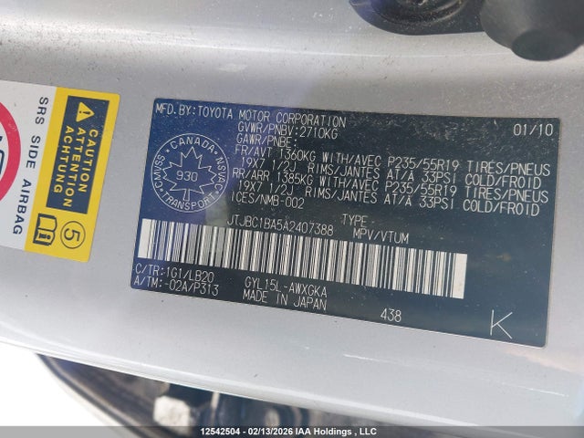 Продажа на аукционе авто 2010 Lexus Rx 450, vin: JTJBC1BA5A2407388, номер лота: 12542504