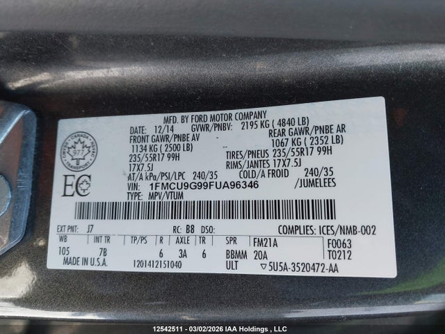 1FMCU9G99FUA96346 Ford ESCAPE SE