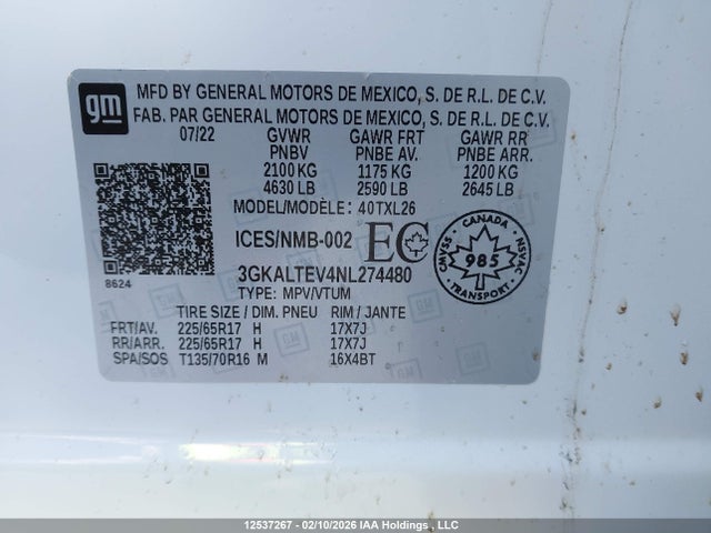 3GKALTEV4NL274480 GMC Terrain Sle