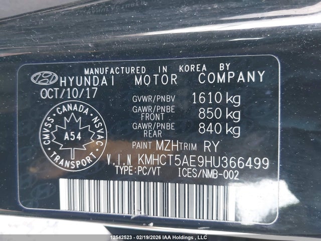 KMHCT5AE9HU366499 Hyundai ACCENT SE