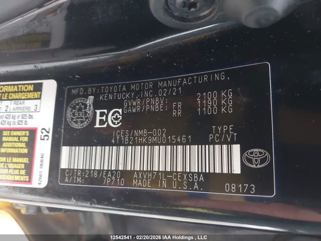 4T1B21HK9MU015461 Toyota Camry Xle/se