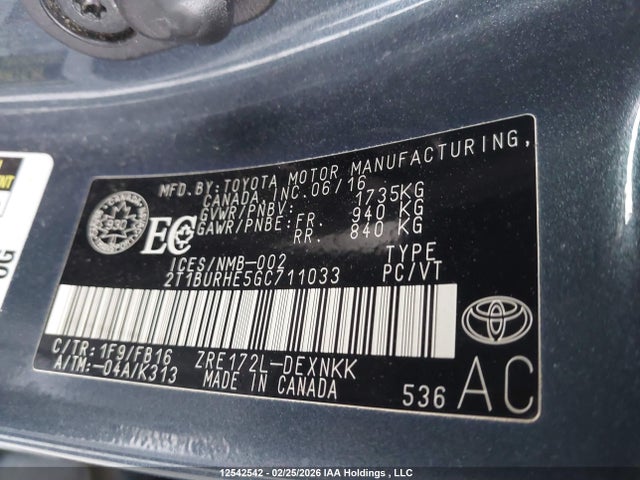 2T1BURHE5GC711033 Toyota COROLLA LE
