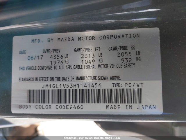 JM1GL1V53H1141456 Mazda Mazda6 Gs