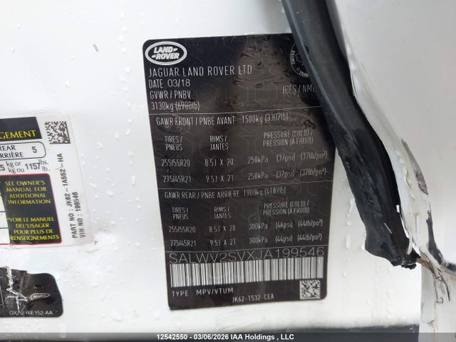 SALWV2SVXJA199546 Land Rover Range Rover Sport Hse Dynamic