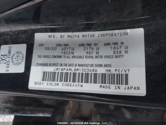 Aukcja sprzedaży 2021 Mazda 3 Premium, vin: JM1BPAML8M1303686, numer aukcji: 12542551