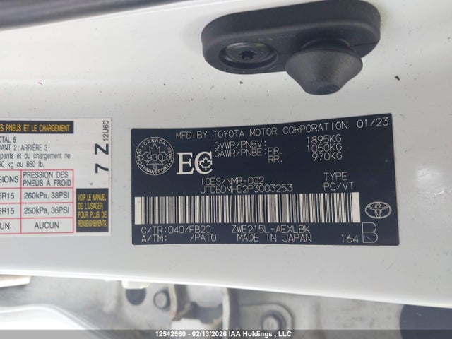 JTDBDMHE2P3003253 Toyota Corolla Hybrid Le