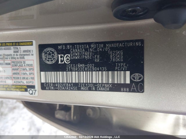 12542569 :رقم المزاد ، 2T1BR32E85C904135 vin ، 2005 Toyota Corolla مزاد بيع