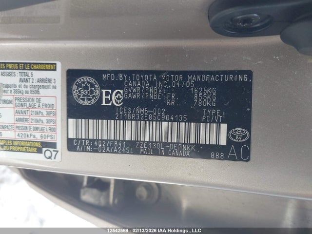 12542569 :رقم المزاد ، 2T1BR32E85C904135 vin ، 2005 Toyota Corolla مزاد بيع