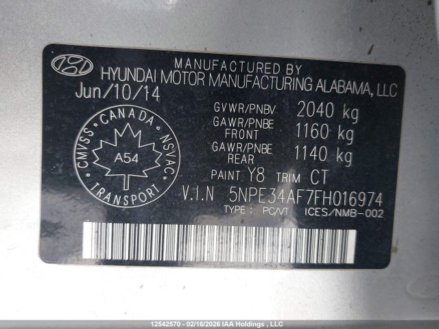 5NPE34AF7FH016974 Hyundai Sonata Limited
