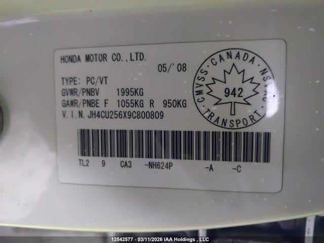 2009 Acura Tsx მანქანა იყიდება აუქციონზე, vin: JH4CU256X9C800809, აუქციონის ნომერი: 12542577