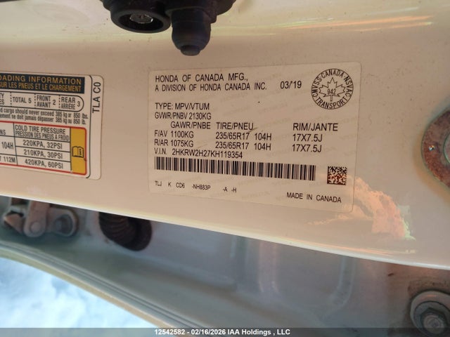 2HKRW2H27KH119354 Honda CR-V LX