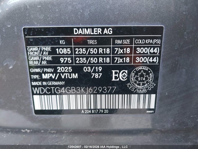 WDCTG4GB3KJ629377 Mercedes-Benz Gla 250 4matic