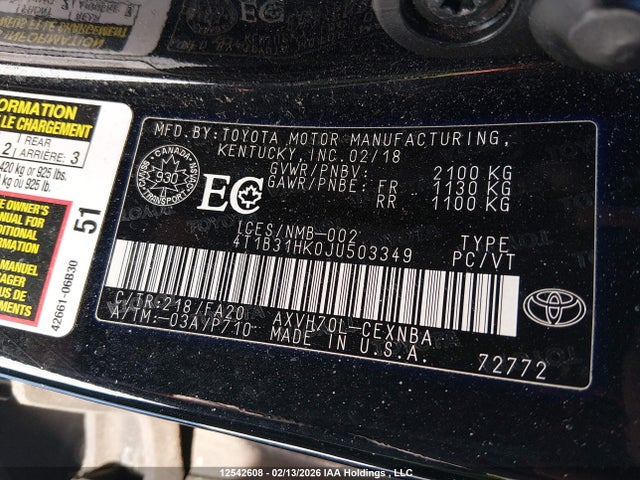 4T1B31HK0JU503349 Toyota CAMRY LE