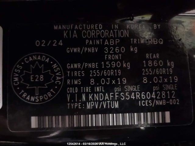 KNDAFFS54R6042812 KIA Ev9 Wind