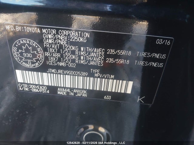 JTMDJREV9GD025389 Toyota Rav4 Hv Limited