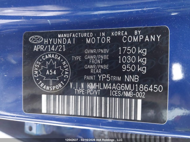KMHLM4AG6MU186450 Hyundai Elantra Preferred Ivt With Sun And Tech Package
