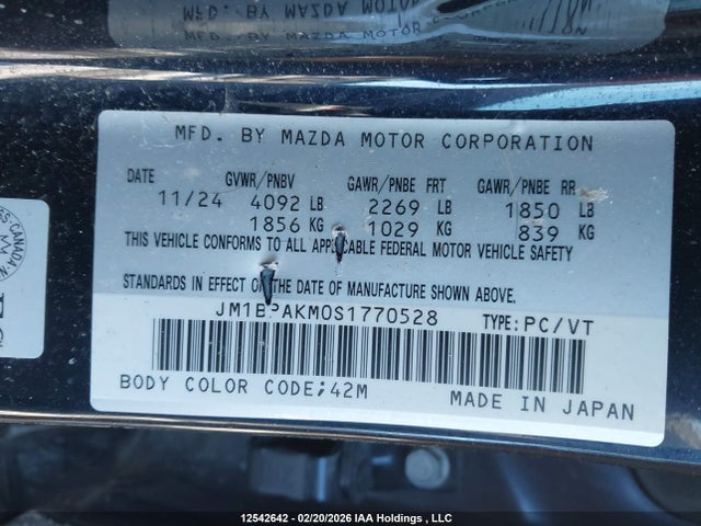 12542642 :رقم المزاد ، JM1BPAKM0S1770528 vin ، 2025 Mazda Mazda3 Gx مزاد بيع
