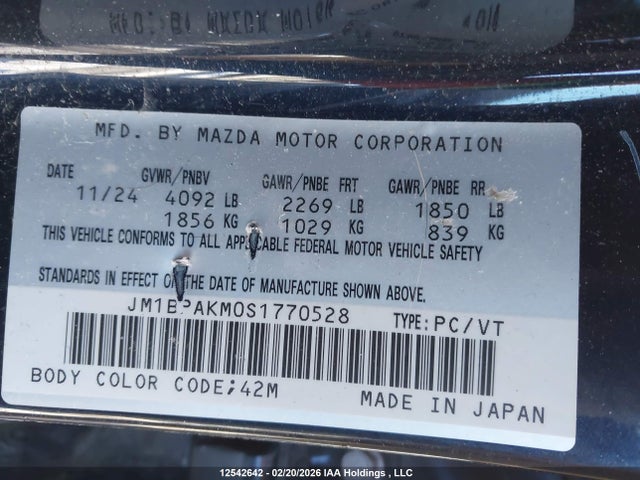 12542642 :رقم المزاد ، JM1BPAKM0S1770528 vin ، 2025 Mazda Mazda3 Gx مزاد بيع