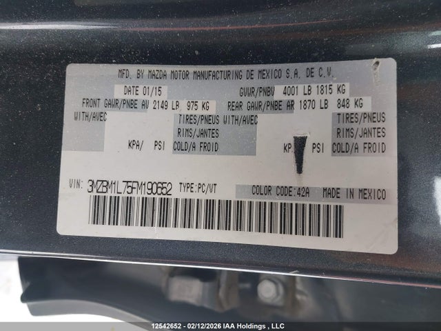 3MZBM1L75FM190652 Mazda MAZDA3