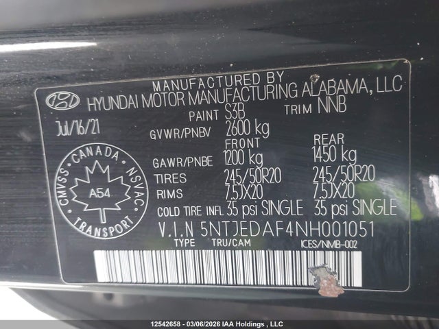 Продаж на аукціоні авто 2022 Hyundai Santa Cruz Limited, vin: 5NTJEDAF4NH001051, номер лоту: 12542658
