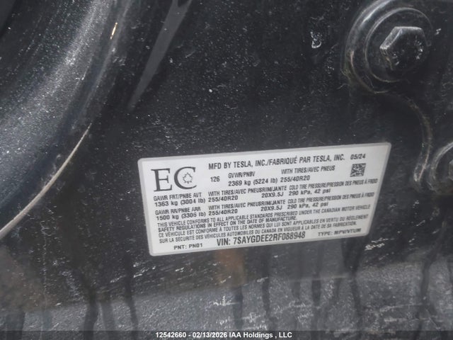 Aukcja sprzedaży 2024 Tesla Model Y, vin: 7SAYGDEE2RF088948, numer aukcji: 12542660