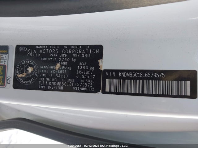 12542661 :رقم المزاد ، KNDMB5C18L6579575 vin ، 2020 Kia Sedona Lx/ex مزاد بيع